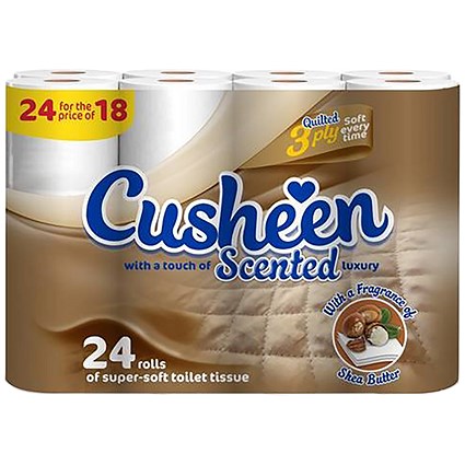 Cusheen Scented Luxury Super Soft Toilet Rolls, 3-Ply, White, Pack of 24