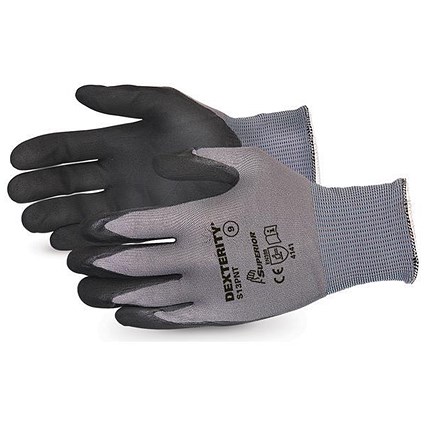 Superior Glove Dexterity Glove, Black Widow Grip, High Abrasion, Medium, Black