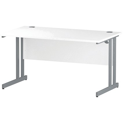 Trexus 1400mm Rectangular Desk, Silver Legs, White