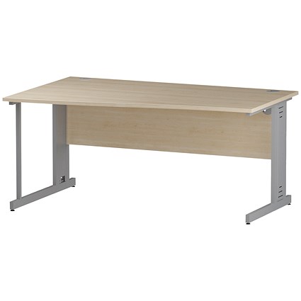 Trexus 1600mm Wave Desk, Left Hand, Cable Managed Silver Legs, Maple