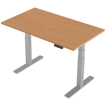 Trexus Height-adjustable Desk, Silver Legs, 1400mm, Beech