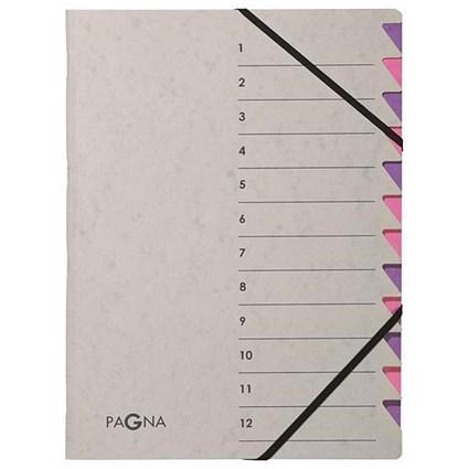 Pagna Pro Elasticated Files, 12-Part, A4, Grey & Pink, Pack of 5