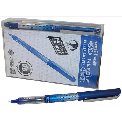 Uni-ball UB-185S Eye Needle Rollerball Pen, 0.5mm, Blue, Pack of 12