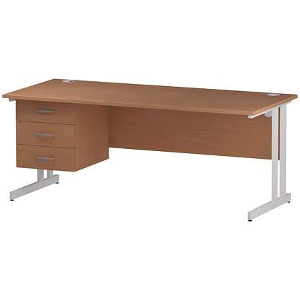 Trexus 1800mm Rectangular Desk, White Legs, 3 Drawer Pedestal, Beech