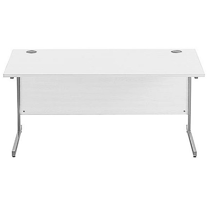 Sonix 1600mm Rectangular Desk / Silver Legs / White