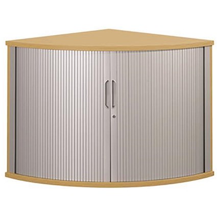 Sonix Low Corner Tambour Cupboard / 1 Shelf / 730mm High / Oak