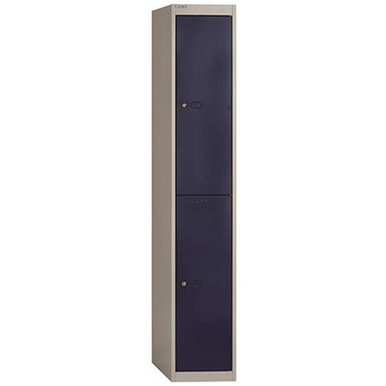Bisley 2 Door Steel Locker / Depth 305mm / Grey Shell & Blue Door