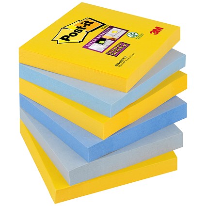 Post-it Super Sticky Notes, 76x76mm, New York Assorted, Pack of 6 x 90 Notes