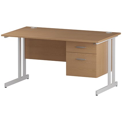 Trexus 1200mm Rectangular Desk, White Legs, 2 Drawer Pedestal, Oak