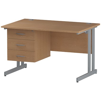 Trexus 1200mm Rectangular Desk, Silver Legs, 3 Drawer Pedestal, Oak