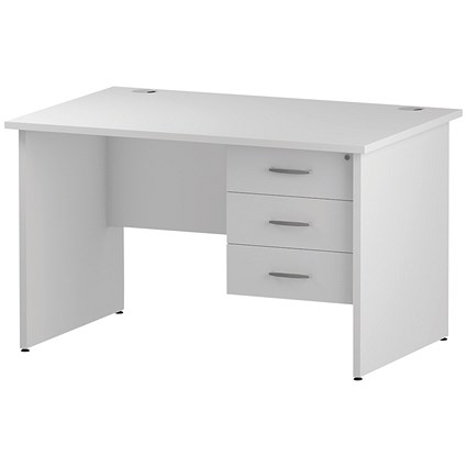 Trexus 1200mm Rectangular Desk, Panel Legs, 3 Drawer Pedestal, White