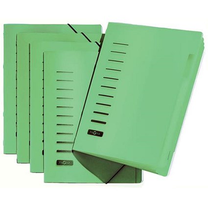 Pagna Classic Elasticated Files / 6-Part / A4 / Green / Pack of 5