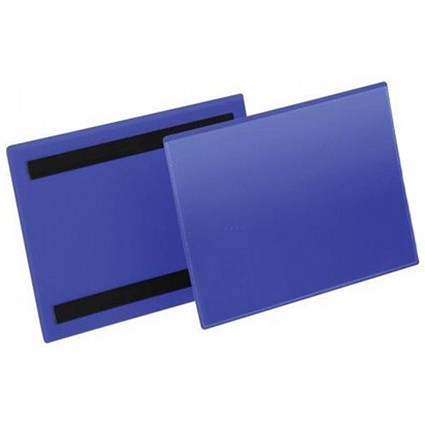 Durable Magnetic Document Sleeves, A5, Landscape, Blue, Pack of 50