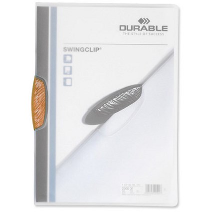 Durable Swingclip Crystal Folder Polypropylene Capacity 30 Sheets A4 Orange [Box 25]