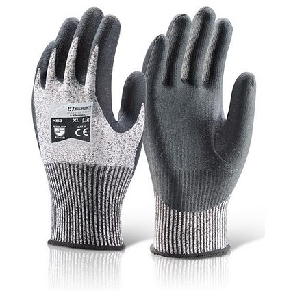 Click Kutstop Micro Foam Gloves, Nitrile, Cut 3, Extra Large, Grey, Pack of 10