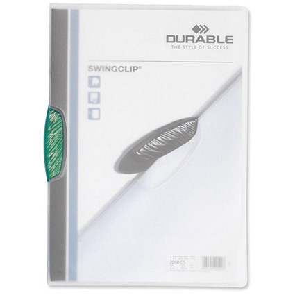 Durable Swingclp Crystal Folder Polypropylene Capacity 30 Sheets A4 Dark Green [Box 25]