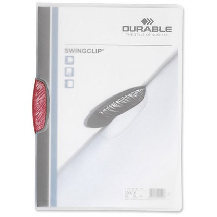 Durable Swingclip Crystal Folders / Polypropylene / 30 Sheet Capacity / A4 / Crimson / Box of 25