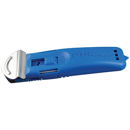 Pacific Handy Cutter Guarded Spring Back Safety Cutter, Ambidextrous, Blue