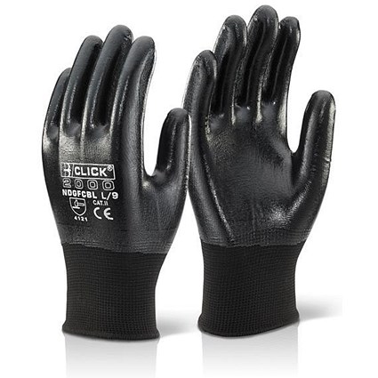 Click 2000 Nitrile Coated Polyester Gloves, Medium, Black, Pack of 10