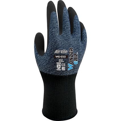 Wonder Grip WG-550 Air Lite Gloves, Large, Black