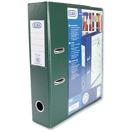 Elba Lever Arch File with Clear PVC Cover 70mm Spine A4 Green [Pack 10]