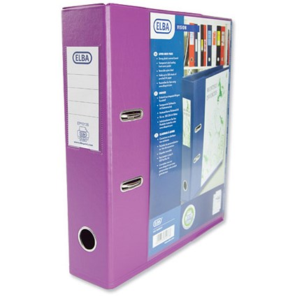 Elba A4 Lever Arch Files with Clear PVC Cover / 70mm Spine / Purple / Pack of 10