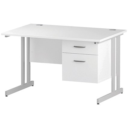 Trexus 1200mm Rectangular Desk, White Legs, 2 Drawer Pedestal, White