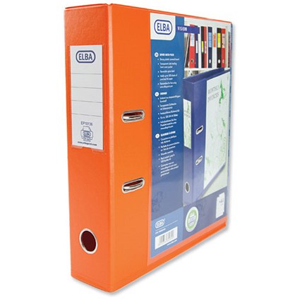 Elba Lever Arch File with Clear PVC Cover 70mm Spine A4 Orange [Pack 10]