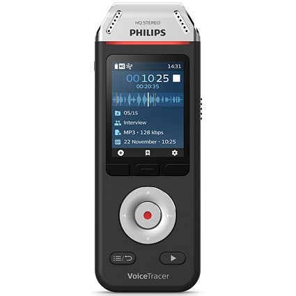 Philips DVT2110 VoiceTracer Recorder, Colour Display, 8GB, USB-C Connection, Black