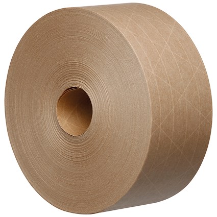 Reinforced Water Activated Kraft Tape, Recyclable, 125gsm, 70mmx100m, Brown