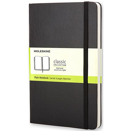 Moleskine Notebook, Hard Cover, A5, Plain, 240 Pages, Black