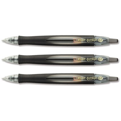 Pilot Gel Alphagel Rollerball Pen Rubber Grip Fine 0.7mm Tip 0.5mm Line Black [Pack 12]