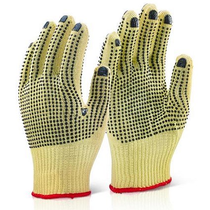 Click Kutstop Kevlar Mediumweight Dotted Glove, Large, Yellow, Pack of 10