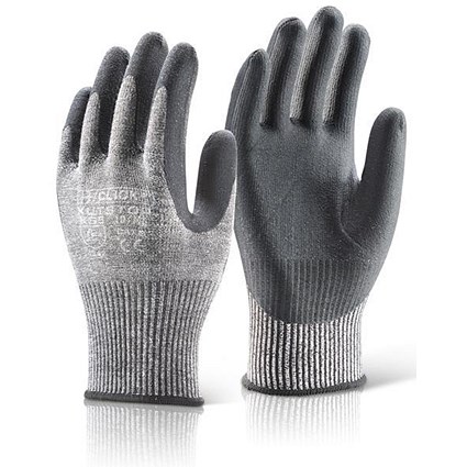 Click Kutstop Micro Foam Gloves, Nitrile, Cut 5, Large, Grey, Pack of 10