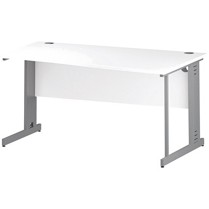 Trexus 1600mm Wave Desk, Right Hand, Cable Managed Silver Legs, White