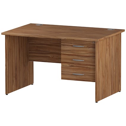 Trexus 1200mm Rectangular Desk, Panel Legs, 3 Drawer Pedestal, Walnut