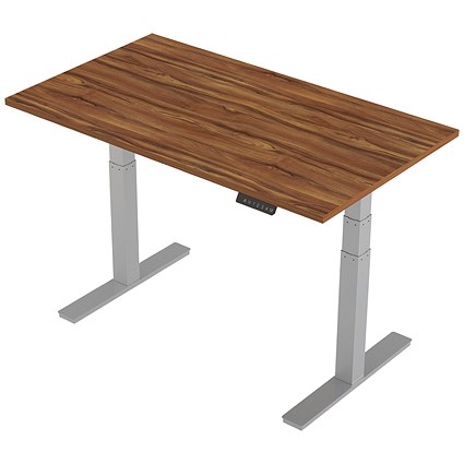 Trexus Height-adjustable Desk, Silver Legs, 1400mm, Walnut