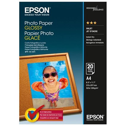 Epson A4 Glossy Photo Paper, 200gsm, Pack of 20
