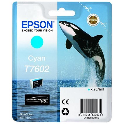 Epson T7602 Killer Whale Cyan Inkjet Cartridge
