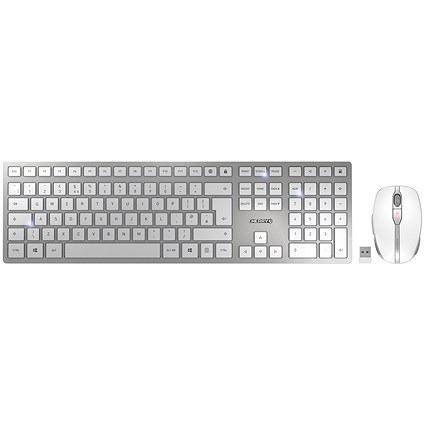 Cherry DW9000 Slim Keyboard and Mouse Set, Wireless, Rechargeable, Silver