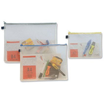 Zip Bag Reinforced Mesh Weave PVC Clear with Coloured Seal B4 Green [Pack 5]