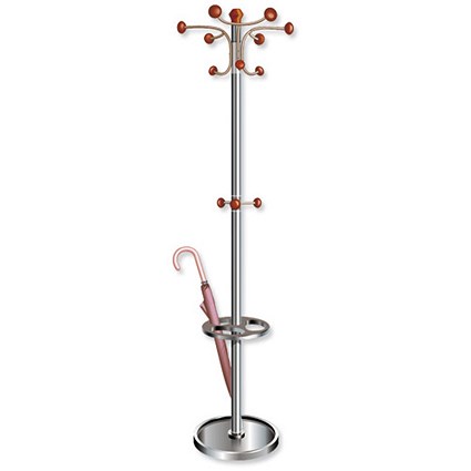 5 Star Hat and Coat Stand, Tubular Steel, Umbrella Holder, 6 Pegs, 6 Hooks