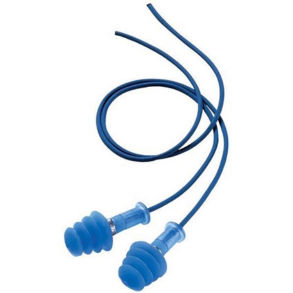Howard Leight Fusion Detectable Regular Earplugs, Attached Cord, Blue