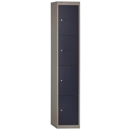 Bisley 4 Door Steel Locker / Depth 305mm / Grey Shell & Blue Door