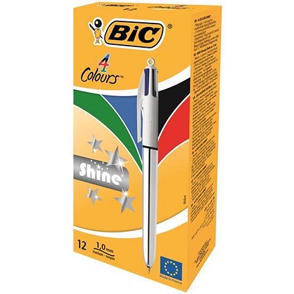 Bic 4-Colour Ball Pen Black Red Blue Green - Pack of 12
