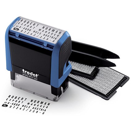 Trodat 4912 Printy Typo D-I-Y Stamp Kit, Ink, Tweezers & Lettering 3mm 4mm, 4 Lines of Text