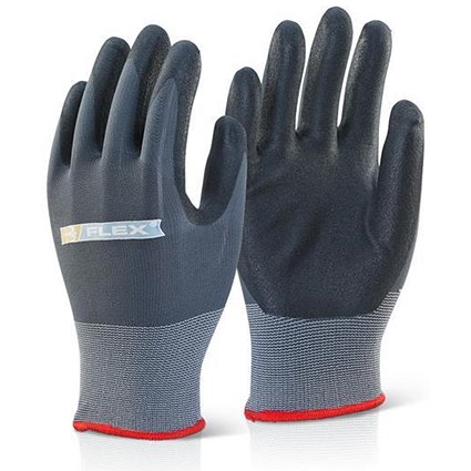 B-Flex Nitrile Pu Mix Coated Glove, Small, Black/Grey, Pack of 100