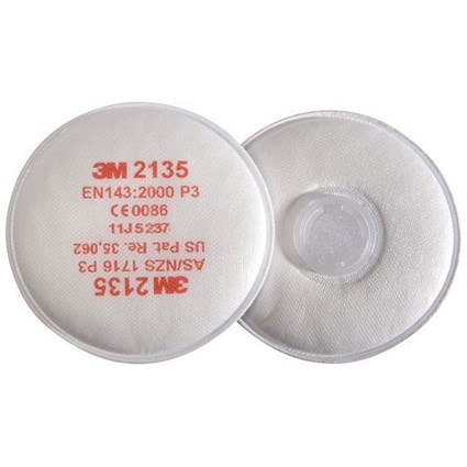 3M 2135 P3 Filter Pairs, Bayonet Fitting System, White, Pack of 10