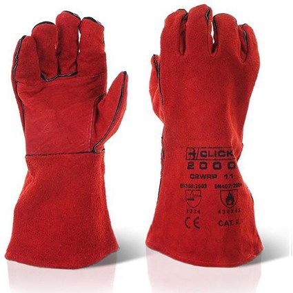 Click 2000 Red Welders Gloves, Patched Palm, Red, Pack of 60