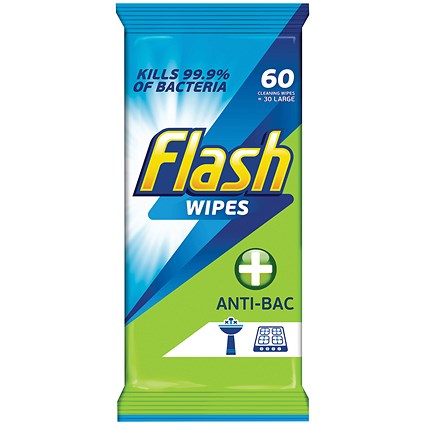 Flash Antibacterial Cleaning Wipes - Pack of 60